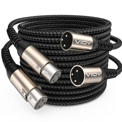 VIOY XLR Microphone Cable 2 Pack 6.6 FT, Male to Female Balanced Mic Cord | Self-locking XLR plug, aluminum shell,3-pin Braided microphone extension cord for studio recording, mixer and podcast use - size: 6.6-2Pack