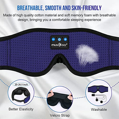 MUSICOZY 3D Sleep Headphones Bluetooth 5.4 Breathable Sleep Eye Mask | Cooling Fabric Lining with Blackout Design for Side Sleeper, HD Stereo Sound, 14 Hours Playtime for Sleep, Travel, Relaxation - color: Dark Blue