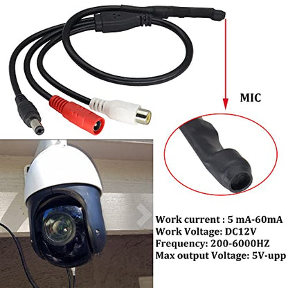 Surveillance Pickup Device Mic to RCA Surveillance Cable | Mic Audio Outdoor CCTV RCA Surveillance Microphone DVR High Preamp Amplified Pickup Device Mic External Camera Sound [3plug] - color: 3plug-Mic