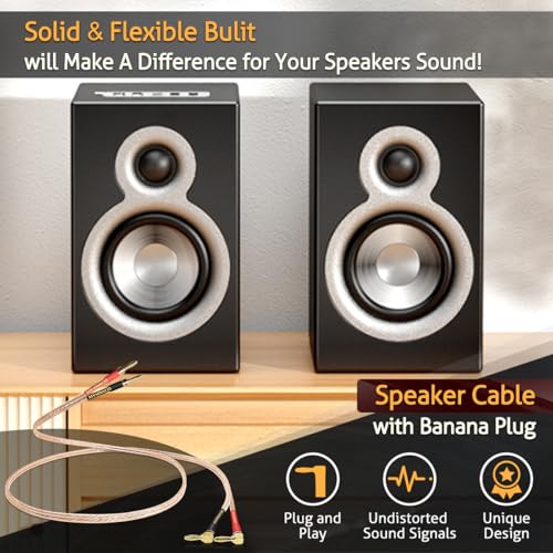 UCINNOVATE 2 Pack 13 AWG Speaker Cable with Banana Plugs, 2X 2m HiFi Speaker Wire with 4mm Gold-Plated Right Angle Banana Plugs, Solid Audio Cable Cord for Audiophile Home Theater - size: 2 x 2m HiFi Speaker Cable