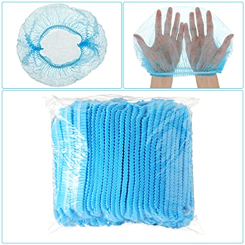 100 Pcs Disposable Nonwoven Bouffant Caps 21 Inch Hair Net Elastic Cap Hair Cover Hats for Beauty Salon Hospital Spa Catering Dust-free Workspace(Blue) - color: Blue