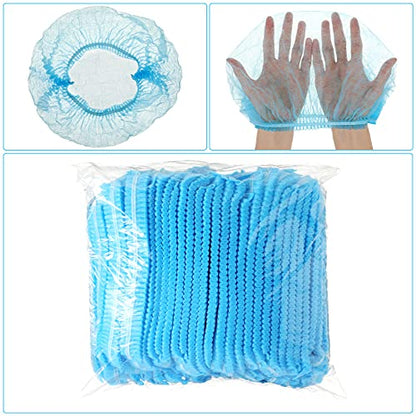 100 Pcs Disposable Nonwoven Bouffant Caps 21 Inch Hair Net Elastic Cap Hair Cover Hats for Beauty Salon Hospital Spa Catering Dust-free Workspace(Blue) - color: Blue