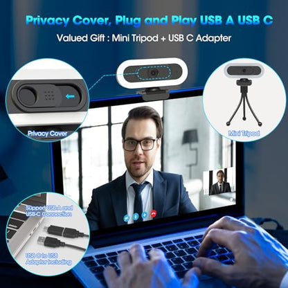 ToLuLu 2K Streaming Webcam Web Cam, LED RGB Webcam with Microphone & Light - style: 2K Autofocus RGB Ring Light webcam