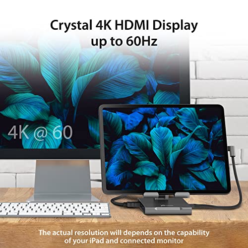 j5create Adjustable Tablet Stand with USB Type C Docking Station for iPad | Pro/Air/mini : 4K60 HDMI, 2 x USB-A 5Gbps, 100W PD Charging, microSD/SD Card Reader, 3.5mm Audio Jack (JTS224)
