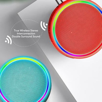 Diyeeni Bluetooth Shower Speaker, IPX6 Water Proof Portable Bluetooth 5.3 Speakers with Suction Cup, Mini Wireless Speaker with RGB Lights, Loud Stereo Sound for Bathroom (Red) - color: Red