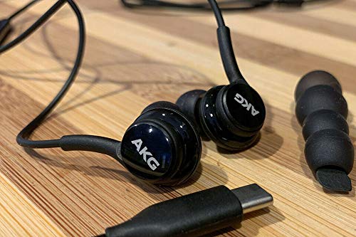 ElloGear Type C Headphone Earbuds for Samsung Galaxy A53, S21, S22, S22 Ultra, S20 FE - Designed by AKG - Braided Cable with Microphone and Volume Remote USB-C Connector - Black