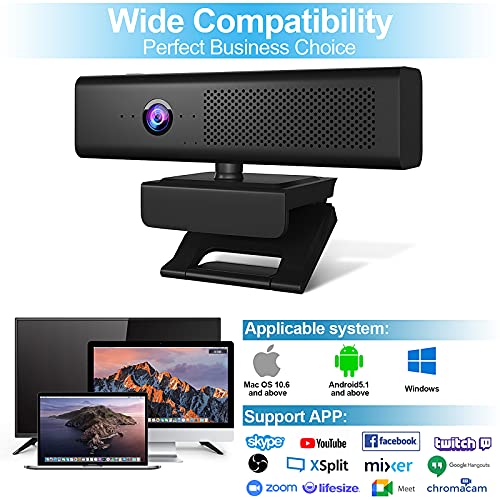 ROTOPATA 3-in-1 Full HD 1080P Conference Webcam with Speaker and 4 Mics | USB Web Cam With 90° FOV, Magnet Privacy Cover, 3W Speaker, Plug & Play, Computer Camera for Streaming Video laptop desktop