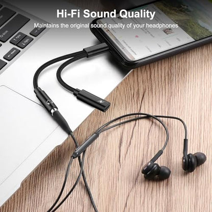 Samsung Galaxy S26 Headphone Adapter, 2 in 1 USB C to 3.5mm Aux Audio Cable | Aux Jack Adapter with 60W Fast Charging Dongle Cable for Galaxy S26 Ultra S25 A17 A56 A16 A15 iPhone 17 16 Pro Max Pixel 10a