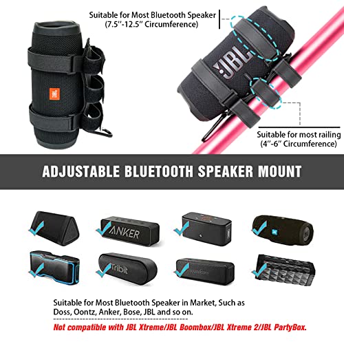 Portable Speaker Mount for Wireless Bluetooth Speakers with 7.5''-12.5'' Circumference, Waterproof Adjustable Strap Accessory Holder Fits UTV Golf Cart Bike or Boat Railing/Cross bar/Frame - size: Small