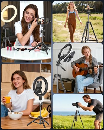 Vlogging Kit for iPhone/Android, 10'' Selfie Ring Light with 57'' Stand - size: 57" Tripod with 10" Ring Light