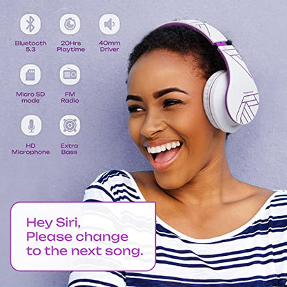 PowerLocus Bluetooth Over-Ear Headphones, Wireless Stereo Foldable Headphones Wireless and Wired Headsets with Built-in Mic, Micro SD/TF, FM for iPhone/Samsung/iPad/PC (White/Violet) - color: White/Violet