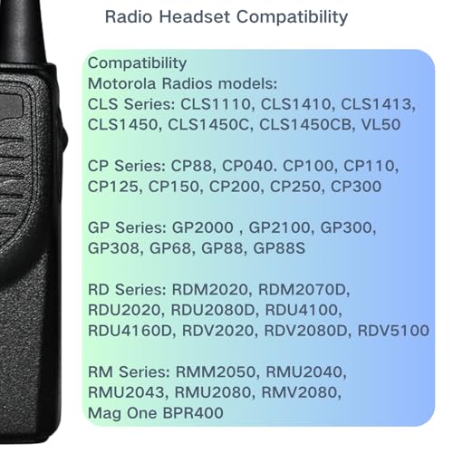 CP200D Earpiece for Motorola Walkie Talkie and Radio with PTT/Mic, Compatible for CP200D CP100D R2 CP200 CP185 BPR40 CLS1410 CLS1110 RMU2040 RMU2080D, Acoustic Tube Surveillance Headset