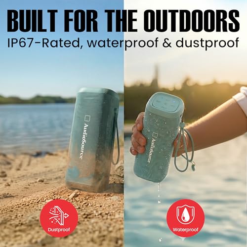 Audiosource Portable Bluetooth Speaker, 30W Loud Sound, Dual Passive Radiators for Deep Bass, Bluetooth 5.4, Auracast Multi-Speaker Pairing, IP67 Waterproof, 200ft Range, 12H Battery (Sea Foam) - color: Sea Foam