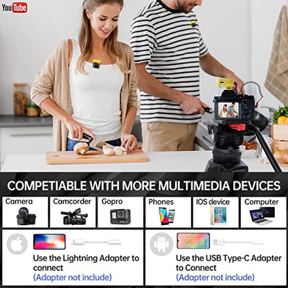 LENSGO 348C 2.4Ghz Wireless Lavalier Microphone 32GB TF Card Slot Compact Lav Mic 1 Transmitter and 1 Receiver Wireless Lapel Microphone for iPhone Smartphone Camera Vlog YouTube Interview Streaming Y - color: Yellow-1s