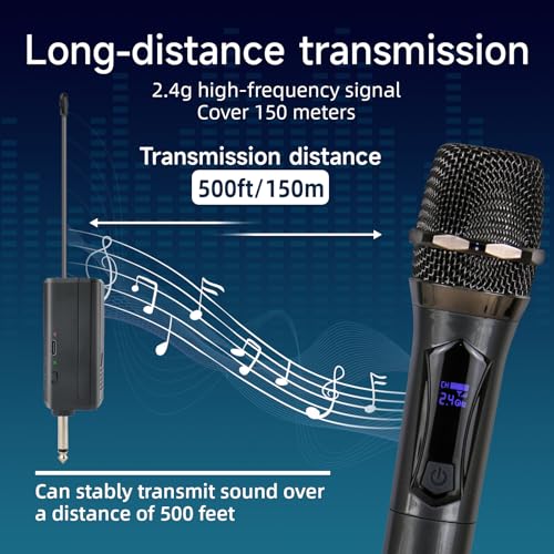Wireless Karaoke Microphone dynamic Mic Up160ft range handheld plug-and-play design rechargeable Compatible with karaoke machines and PA systems Ideal for party、church Singing and other scenarios