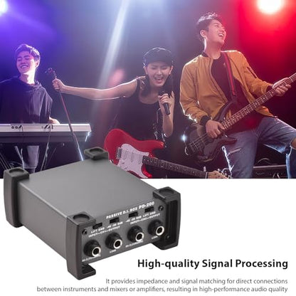 HUIOP 2 Channels Passive DI-Box Unit Hum Eliminator 1/4'' Instrument Direct Box to XLR Professional Impedance Transform Audio Isolator DI Direct Box for Touring and Live Performances