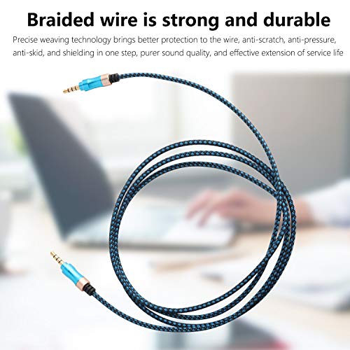 3.5mm Male to Male Audio Cable Nylon Braided AUX Audio Extension Cable Cord for Headphone, Car Stereo (5 Feet, Blue)