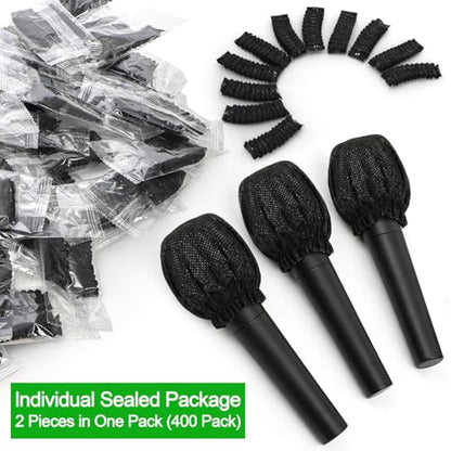 Foraineam 800 Pcs Microphone Cover Disposable Non-Woven Mic Covers Individually Wrapped Microphone Windscreen Protective Cap with Elastic Band for KTV, Karaoke, Recording Studio, News Interview