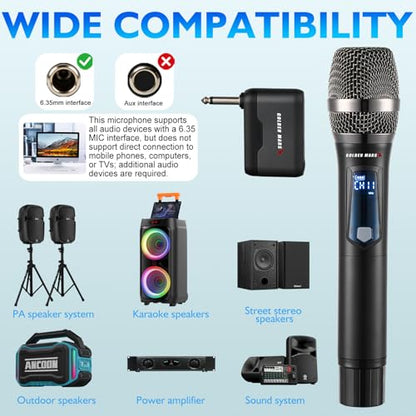 Karaoke Wireless Microphones for Singing with Auto 2.4GHz Stable Reception