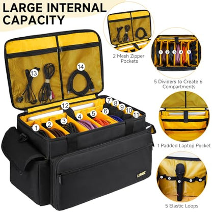 DJ Equipment Bag with 5 Detachable Dividers,DJ Cable File Bag with Laptop and Microphone Slots,Travel Dj Gig Organizer Bags for DJ Gear,Musicians, Professional and Dj Accessories( 18.5"×11.5"×11") - size: S( 18.5"×11.5"×11")