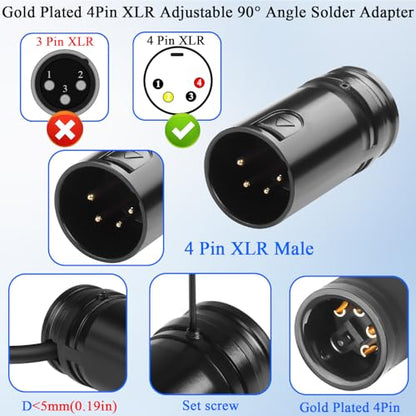 QIANRENON Compact 4Pin XLR Solder Adapter Adjustable 90° Angle 4Pin XLR Male Thin Cable Microphone Connector Gold Plated 4 Pole x-LR Audio Plug, for DIY Restoration XLR4, with 0.9mm Wrench