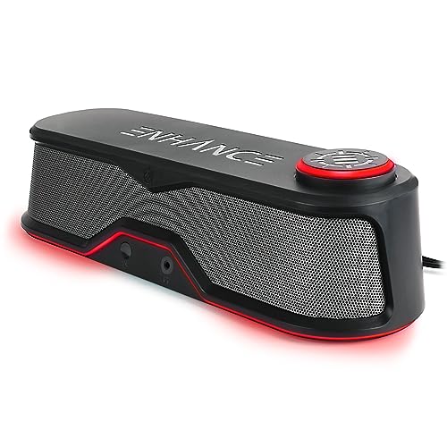 ENHANCE SB1 High Excursion Computer Soundbar - USB Powered Computer Speaker, Under Monitor Speaker with 10W Peak, LED Volume Control Knob, Headset Pass Through, Gaming Soundbar for PC - color: Red