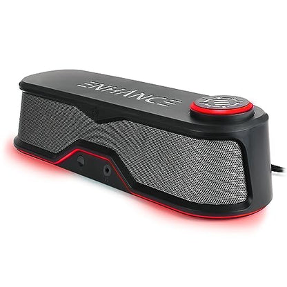 ENHANCE SB1 High Excursion Computer Soundbar - USB Powered Computer Speaker, Under Monitor Speaker with 10W Peak, LED Volume Control Knob, Headset Pass Through, Gaming Soundbar for PC - color: Red