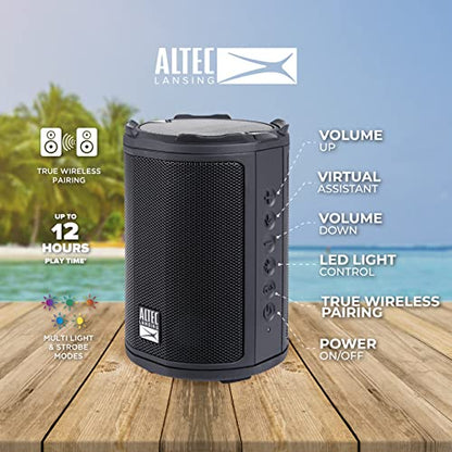 Altec Lansing - HydraMotion Wireless Bluetooth Speaker with 360 Degree Sound, Portable IP67 Waterproof for Outdoors, Shockproof, Snowproof, Everything Proof, 12 Hour Playtime (Black) - color: Black