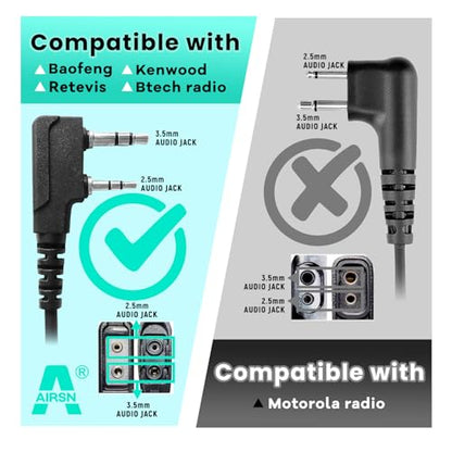 2 Pin FBI Earpiece for Walkie Talkie with Clear Sound PTT MIC&Soft and Comfort Acoustic Tube for UV-5R BF-F8HP BF-888S, Kenwood TK3230 Two Way Radio (2 Packs) - style: 2 packs
