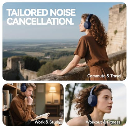 Hybrid Active Noise Cancelling Headphones, Wireless Over Ear Bluetooth Headphones with Mic, 40H Playtime, Hi-Res Audio, Deep Bass, Foldable Comfort Fit Ear Cups for Travel, Office, Home (Blue) - color: Blue