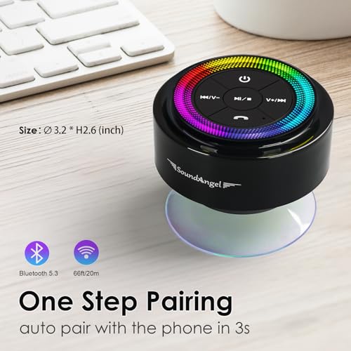 XLEADER Pro Shower Speaker (Upgraded) Certified IPX7 Waterproof Bluetooth Speaker, 8W Crystal Sound&Rich Bass, 15H Playtime, with Suction Cup, Silicone Lanyard, Ideal Gifts, SoundAngel Mate(2 Gen) - color: Dot Light