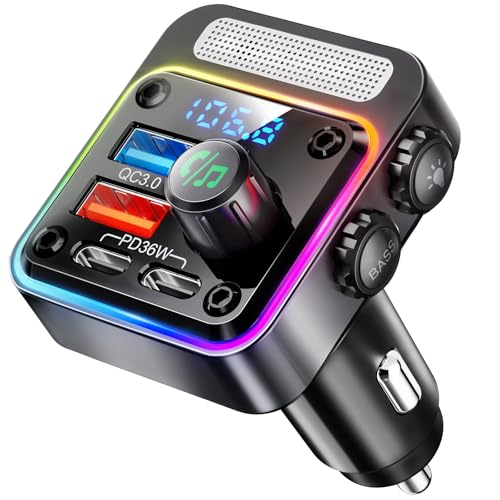 Nulaxy BR08 2-in-1 Bluetooth Transmitter Receiver with Screen & NX16 54W [PD 36W & QC3.0 18W] Bluetooth 5.3 Car Adapter