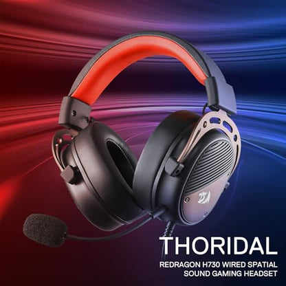 Redragon H730 USB Wired Gaming Headset - 53mm Drivers, 360° Spatial Sound, Detachable Noise-Canceling Microphone, Magnetic Replaceable Ear Cushions, Over-Ear Headphones Works for PC/PS4, Black - color: Black