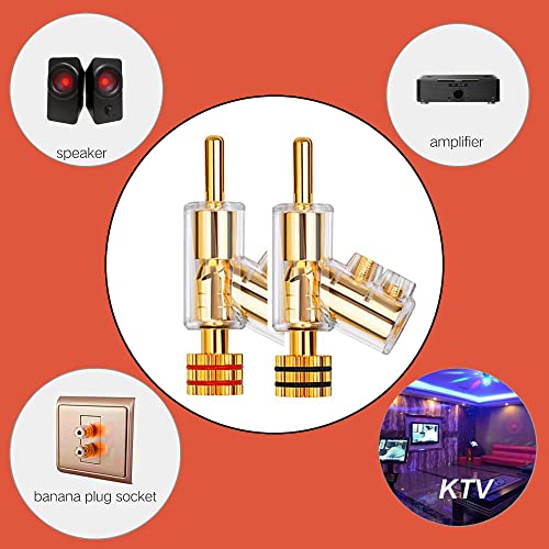 4X Banana Plugs Gold Plated 45° Angled Screw Locking Speaker Connectors for Sound Systems - color: Gold
