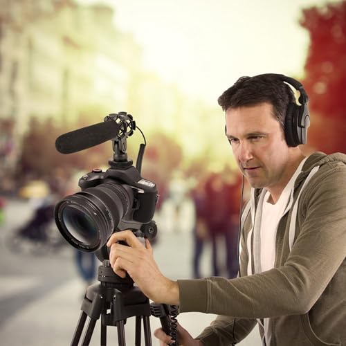 Pyle Camera-Mount Shotgun Microphone, Back Electret Condenser, Line-Gradient Pattern, 3.5mm Connector, 42dB Sensitivity, 50Hz-18kHz, Windscreen & Mic Holder, On-Camera Condenser Mic for Clear Audio