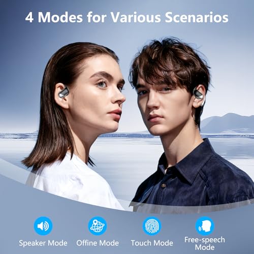 Open Ear Clip Wireless Earbuds Bone Conduction Headphones，Built-in Mic, IPX7 Waterproof, LED Display Charging Case,Ear Hooks Ear Buds, Ultra-Comfort Bluetooth Earphones for Running Fitness,office gift - color: dark black