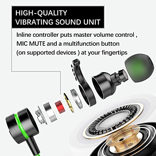 KASOTT SoundMaster Pro V1 - Gaming Earphones with Dual Audio Drivers,Battle Buds,in-Line Mic with Mute and Volume Control, Compatible with Xbox Series,Xbox One,PS5,PS4,Switch,Pc with 3.5mm Aux - color: Green