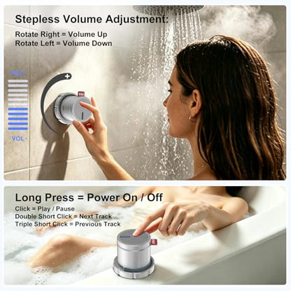 EWA Shower Speaker ,Magnetic Volume Knob Bluetooth Speaker with Phone Stand,Metal Portable Wireless Mini Speakers Waterproof ,for Bathroom Gym Home Kitchen,Birthday Gifts for Adults Teens - color: Silver