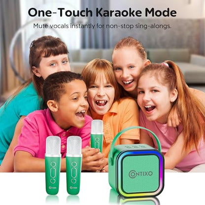 Contixo KS1 Mini Karaoke Machine for Kids, Portable Bluetooth Speaker with 2 Wireless Microphones & Dynamic Lights for Boys & Girls, Home Party Entertainment Toy (Pink) - color: Pink