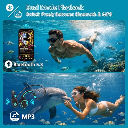 Swimming Bone Conduction Headphones, IP68 Waterproof Open-Ear Bluetooth 5.3 Headphones with 32GB MP3 Player, Wireless Headphones for Pool, Surfing and Sports, Blue - color: Blue