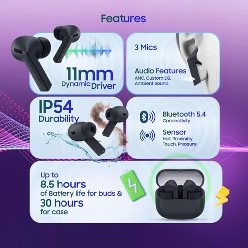 Samsung Galaxy Buds 3-FE (2025) True Wireless Bluetooth Earbuds, Active Noise Cancellation, Clear Calls, Long Lasting Battery, Hands Free AI, Latin American Stock SM-R420NZKALTA - (Black) - color: Black