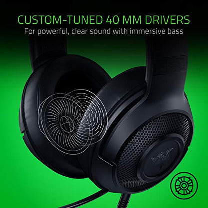 Razer Kraken X Lite Wired 7.1 Gaming Headset, 7.1 Surround Sound, Lightweight Design, Wired Gaming Headphones with Microphone for PC, Mac, Xbox One, Xbox Series X|S, PS4, PS5 - Black (Renewed)