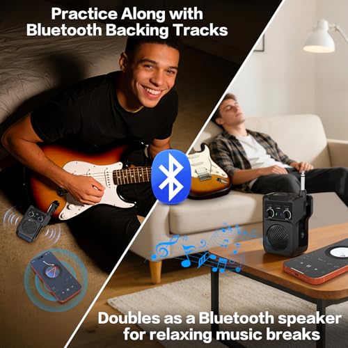 ZealSound Mini Guitar Amp with Bluetooth, 5W Portable Practice Amp with 4 Built-in Effects (Clean, Overdrive, Distortion, Reverb), USB Playback, Rechargeable Up to 8 Hours for Electric Guitar