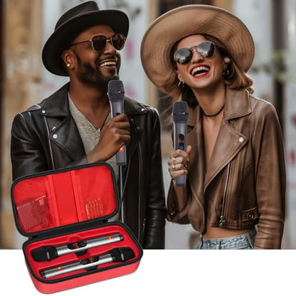 Wireless Microphone Case Compatible with JBL Wireless Two Microphone System, Handheld Dual Mic Travel Bag for Singing or Karaoke for Receivers, Adapters, AA Batteries - color: Red