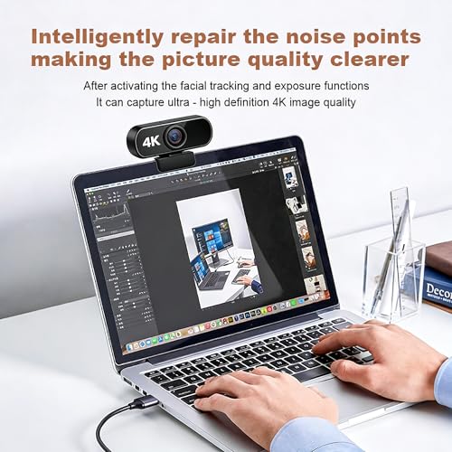 4k Webcam for PC with Microphone, Computer Camera with Noise Cancellation, Privacy Cover, 99° FOV, Plug & Play USB Webcam for Streaming, Conferencing, Zoom, Skype, Facetime, Laptop, PC, Skype