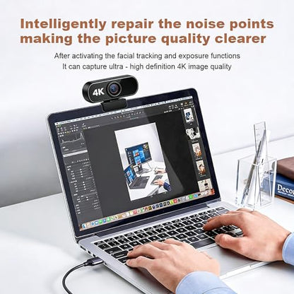 4k Webcam for PC with Microphone, Computer Camera with Noise Cancellation, Privacy Cover, 99° FOV, Plug & Play USB Webcam for Streaming, Conferencing, Zoom, Skype, Facetime, Laptop, PC, Skype