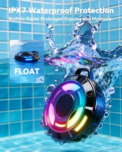 BassBloom Room 1 IPX7 Waterproof Shower Bluetooth Speaker, Black | 12W Powerful JIKE BASS Sound, 15H Playtime, LED Power Display, RGB Lights, for Kayaking Pool, Beach, Camping