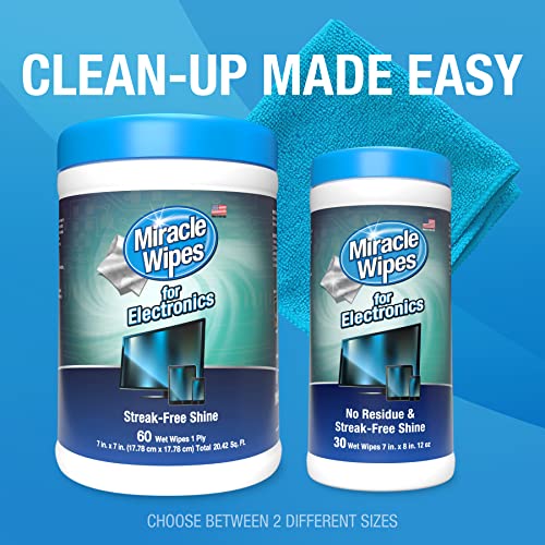 MiracleWipes for Electronics Cleaning - Screen Wipes Designed for TV, Phones, Monitors and More - Includes Microfiber Towel - (60 Count) - size: 60 Count (Pack of 1)