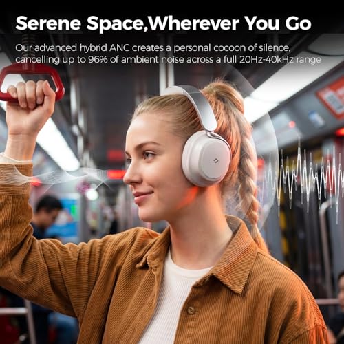 havit Noise Cancelling Headphones Over Ear, Wireless Bluetooth Headphones with 132H Playtime, Fast Charge 5 Min=5H, Foldable, Dual Device, with Mic for Travel Work Office, Gray