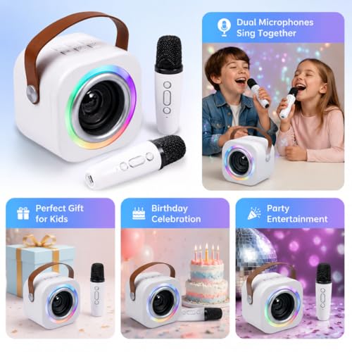 Mini Karaoke Machine for Kids, Birthday Gifts Toys for Girls Ages 3-12 - color: Off white